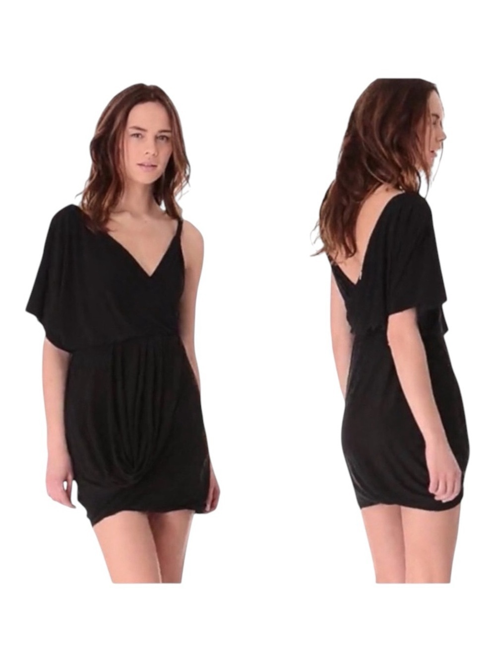 new T-Bags [MISA] ♛ Asymmetrical Draped Bubble Cocktail Mini LBD Dress ♛ Black - Picture 9 of 16